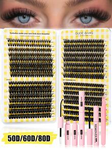640片装 50D/60D/80D 蓬松卷翘 8-16mm 混合假睫毛嫁接 DIY 套装，包含 DIY 下睫毛、眼影盘、柔软簇状假睫毛，打造自然蝴蝶妆效，在家轻松 DIY 假睫毛。套装内含睫毛胶水、卸妆液、睫毛镊子（下睫毛 + 50D/60D/80D*2）、睫毛簇套装、假睫毛。 - 黑色 - 查看 9
