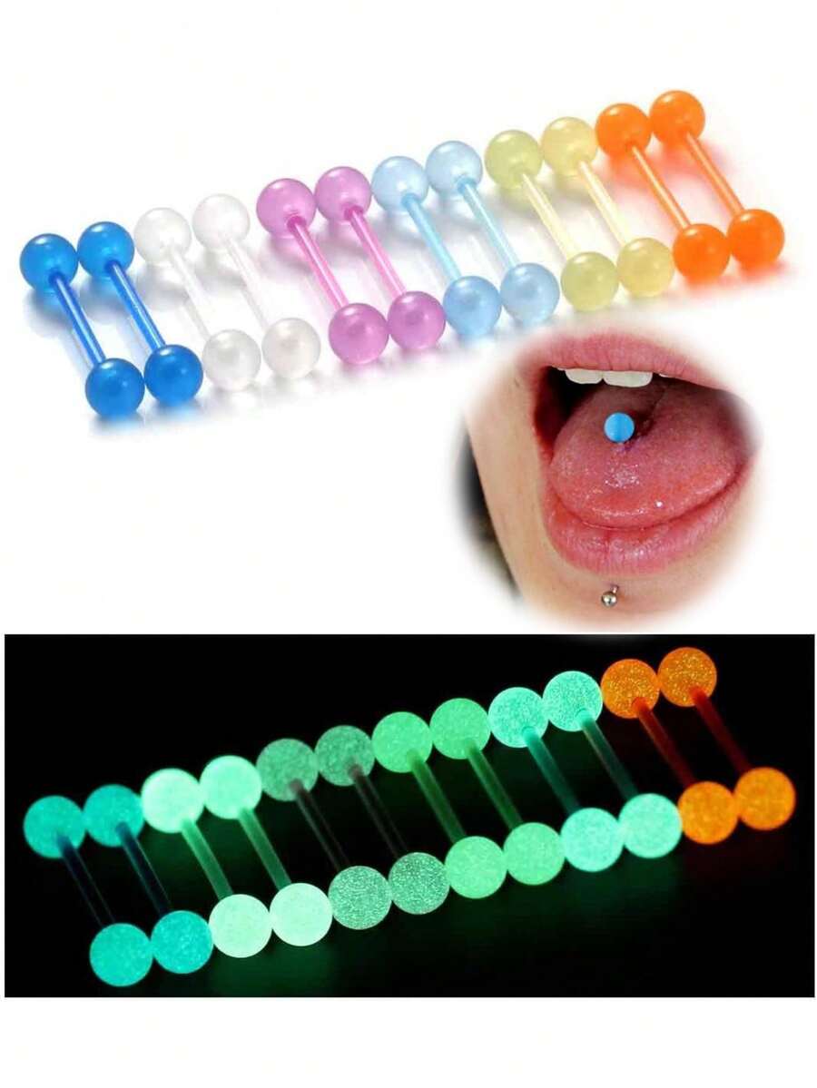 14G 16mm 14mm Khuyên lưỡi thẳng bằng acrylic dẻo phát sáng trong bóng tối, khuyên núm vú bằng nhựa, đồ trang sức xỏ khuyên cơ thể cho nam và nữ 24 chiếc (12 cặp khuyên cỡ 14 gauge) - Nhiều màu - Xem 1
