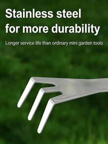 1件不锈钢三齿盆景耙，带铲头，用于松土和压实盆栽植物 - 均碼 - 查看 5