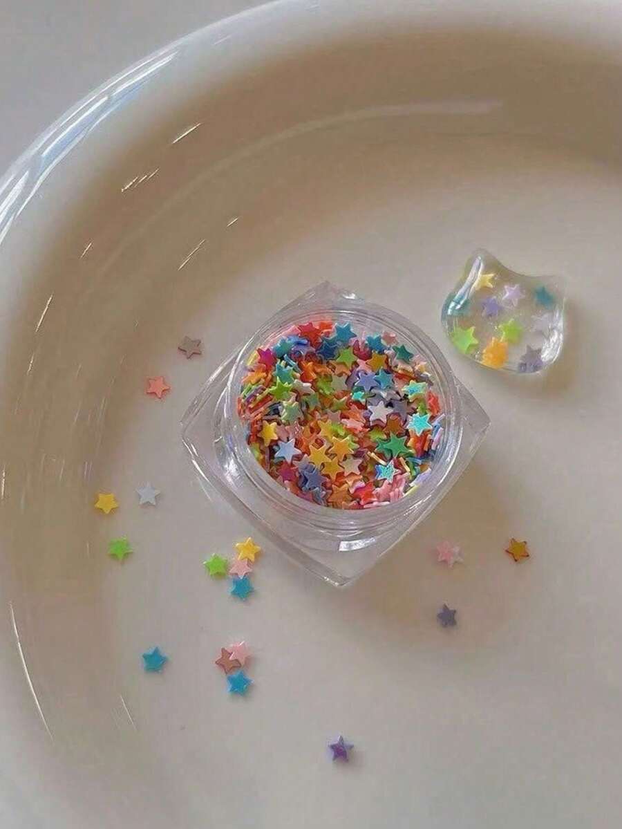 1 cutie paiete colorate în formă de stele, dimensiuni asortate, culori bombon, paiete albe și roz în formă de stele, decorațiuni strălucitoare pentru unghii DIY, accesorii pentru unghii, unghii, piese DIY, accesorii, consumabile pentru unghii. - Multicolor - Vizualizare 1