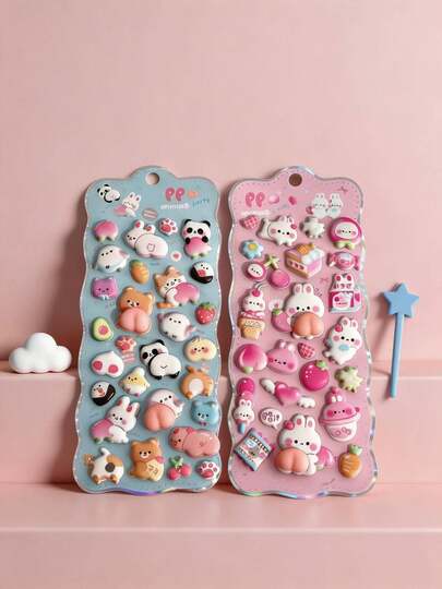 POKOJA LAND Adesivos 3D Fofos - Gatinhos Fofos, Animais, Tema Fantasia, Adesivos Transparentes Finos com Enfeites Dourados Brilhantes, 4 Conjuntos de Designs, Adequados para Scrapbooking e Decoração de Capas de Celular