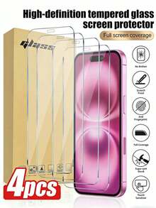 4pcs High Definition Tempered Glass Screen Protector, Scratch-Resistant, Waterproof, Dustproof, Anti-Fingerprint, Compatible With IPhone 7/8/X/XS/XR/11/12/13/14/15/16/16 Plus/16 Pro/16 Pro Max/16e17/17 Air/17 Pro/17 Pro Max/17/17 Air/17 Pro/17 Pro Max - Clear - View 22