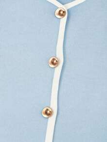 Vestido de cárdigan de punto elegante y minimalista para mujer, estilo Mori Girl para primavera/verano - Azul claro con bordes blancos - Ver 11