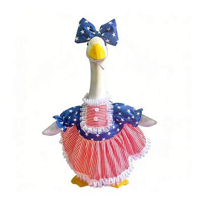 Independence Day Goose Outfit For Lawn Porch Goose Statue Outdoor Decorations Star Striped Print Dress With Bow Headband