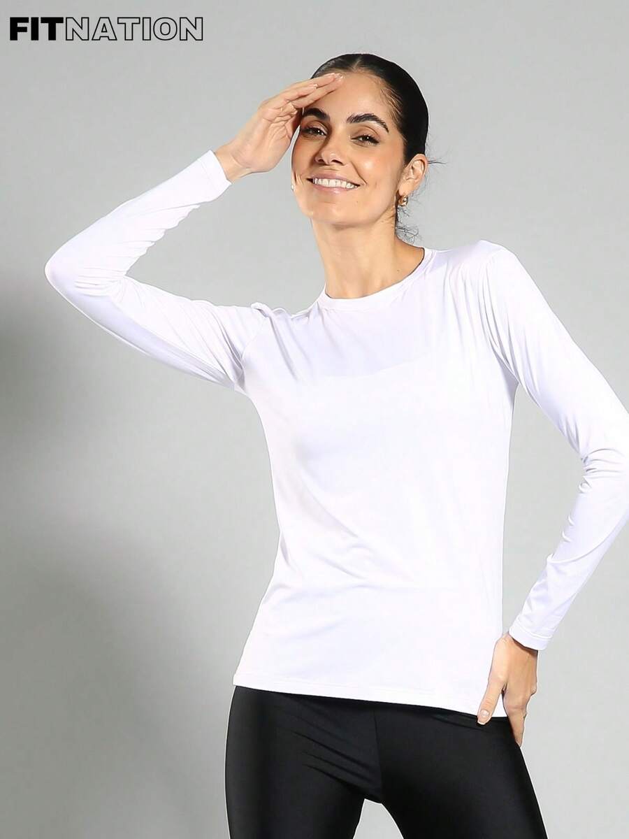 FITNATION Women's Long Sleeve T-Shirt With UV50 Sun Protection - White - View 1