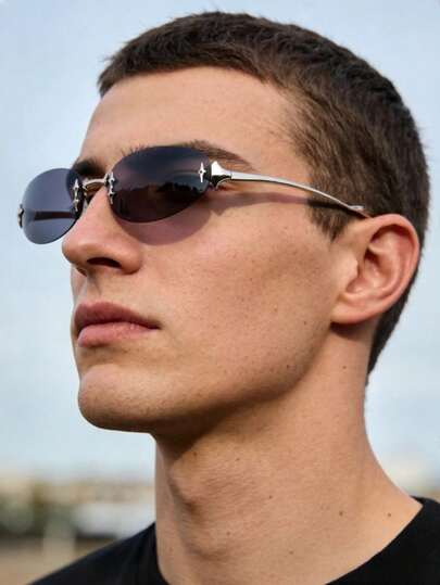 1 pieza Gafas de moda para hombres, nuevo estilo retro ovalado sin marco con decoración de estrella, estilo callejero personalizado para uso diario, casual y al aire libre