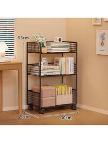 Bookcases - أسود ثلاثي الطبقات متوسط الحجم - مع عجلات 30*20*53 سم - مشاهدة 2