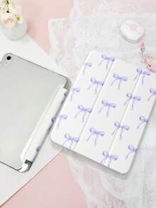 1pc Minimalist Fresh Purple Bow Pattern Painted Tablet Case, Compatible With IPad Mini4/Mini5/Mini6/Mini7/Air/Air2/9.7/10.2/10.5/Air4/Air5/10.9/Pro 11-Inch/10th Gen/ Air 11-In.(M2)-2024/ Pro11-In.(M4)-2024/Air 11-Inch (M3) 2025/ (A16) 11 Inch 11th Generation 2025, Galaxy Tab A8 10.5 Inch 2022, With Pencil Slot, 3-Fold Stand, TPU Soft Edge Protection, Magnetic Sleep/Wake, Personalized/Creative Tablet Folio Case - Mauve Purple - View 5