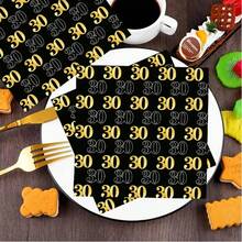 20张/40张/60张，30岁生日里程碑派对餐巾纸，双层黑金图案一次性纸巾，优雅“30”字样鸡尾酒餐巾纸，30周年纪念派对用品，30岁生日装饰餐具，男女通用，13*13英寸 - 30 YEARS - 查看 6