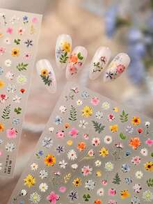 1pc 3D Flower Nail Sticker, Retro Embossed Leaf Sticker, Self-Adhesive Pastoral Style Nail Art DIY Decor Nail Stickers - Multicolor - View 7