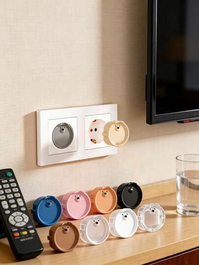 8Pcs Silicone European Standard Socket Covers, Cute Bear Shape EU Socket Plug Covers, Silicone Child Safety Outlet Covers, Anti Electric Shock & Dustproof European Standard Socket Protectors For Kids, Flexible & Durable Anti Shock & Dustproof EU Plug Protectors For Home & Baby Room