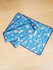 Extra Large Pet Cooling Mat - Washable Summer Self-Cooling Pad With Bone & Paw Print Design, Suitable For Cat Beds, Dog Beds, Cages And Car Seats | Cartoon Pattern Mat, Dog Cooling Accessory - Multicolor - View 4
