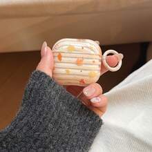 Ốp tai nghe họa tiết lá phong sọc tối giản + vòng tròn, tương thích với Apple Pro3/Pro2/AirPods4/AirPods3/AirPods2, ốp tai nghe thời trang dành cho nữ, ốp tai nghe tối giản, ốp tai nghe Apple, vỏ bảo vệ tai nghe Apple - Màu be - Xem 3