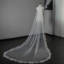 1pc Handmade Lace Edge Bridal Veil, Dark & Elegant Styledramatic Floor Length Cathedral Wedding Hair Accessory Fall Clothes For Women - Black - View 11