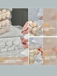 12-Grid Stackable Plastic Egg Storage Box/Food Container With Lid, Suitable For Home Kitchen - Multicolor - View 3