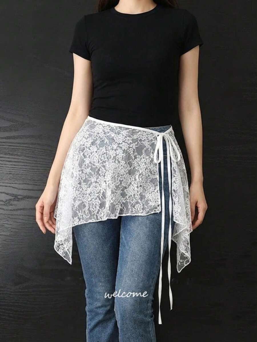 透视网纱瑜伽罩裙，蕾丝泳装遮臀裙，女士沙滩裹身裙 - 彩色 - 查看 1