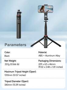 1310mm / 51.57-Inch Wireless Selfie Stick / Phone Tripod, 3-Level Adjustable Mini Fill Light, Wireless Detachable Remote, Retractable And Foldable Design - Easy To Carry, Made Of Enhanced Aluminum Alloy, Suitable For Live Streaming, Christmas And Various Holiday Recordings, Travel, Outdoor Activities. - View 11
