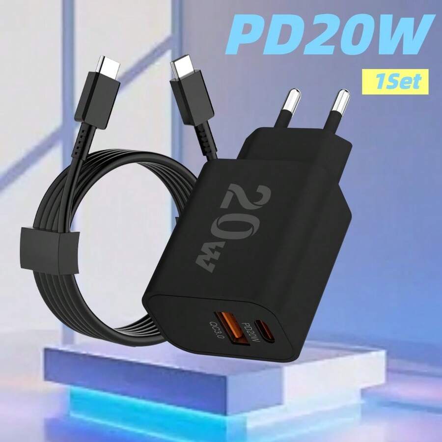 Cargador USB C, cargador de 20W con 2 puertos USB A+C que admite el protocolo PPS para carga rápida para teléfonos, para iPhone 14 13 12 11 Pro Max XS XR X 8 7 6 Plus 5, cargador rápido con cable de datos de 150cm/4.9ft. - Ver 1