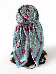 1pc Fashion Headscarf, Hiphop Style Paisley Print 90cm Faux Silk Scarf - Multicolor - View 1