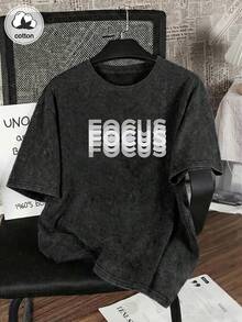 Áo thun nữ cỡ lớn, kiểu dáng vintage, tay ngắn, in chữ "FOCUS" màu đen, chất liệu cotton, phong cách đường phố thường ngày. - màu đen - Xem 5