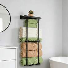 1pc Rabbit Design Towel Rack - Self-Adhesive With Shelf, Bathroom Towel Holder, Can Be Stuck On Bathroom Wall - Black - View 4