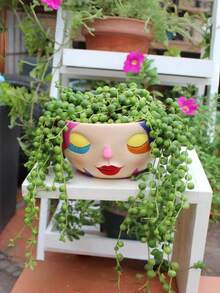 5 Inch Abstract Rainbow Flower Female Face Cute Colorful Planter, Unique Succulent Plant Pot, Suitable For Indoor And Outdoor Plants, Fun Home Garden Decor - A - View 6