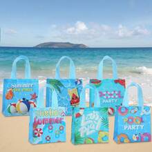 6/18 pièces Sacs-cadeaux en tissu non tissé sur le thème de la fête de la piscine d'été, sacs fourre-tout avec poignées renforcées bleu rafraîchissant, réutilisables et faciles à nettoyer, emballage-cadeau pour fête d'anniversaire à la plage, sacs de courses d'été, sacs de rangement quotidiens - 9057 - Voir 12