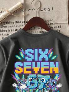 Tween Boy Letter & Cartoon Print Round Neck Short Sleeve Casual Versatile T-Shirt - Dark Grey - View 5