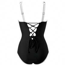 OMKAGI Women's High-Neck Tummy Control Shapewear Swimsuit  Backless Tie Strap Stylish Simple And Essential Summer One Piece Swimwear - 黑色 - 查看 3