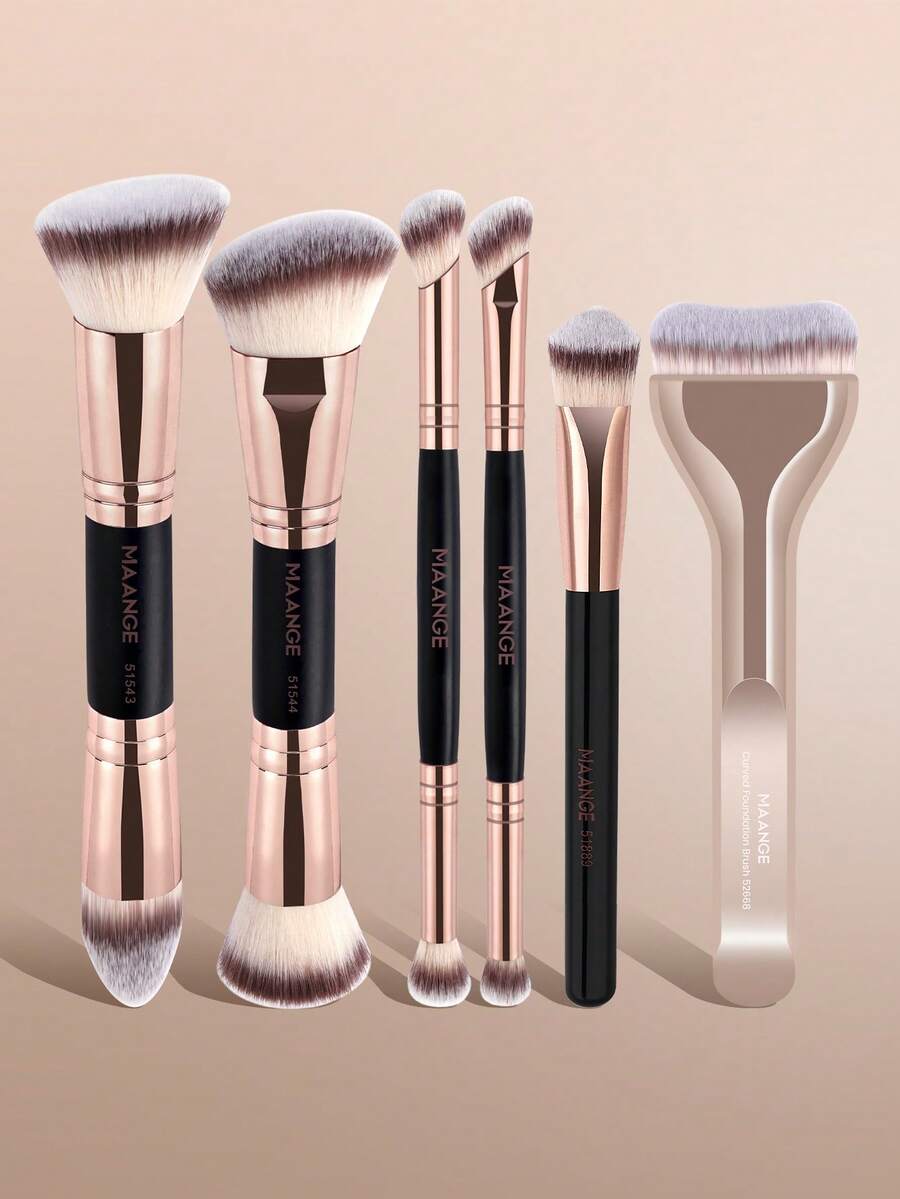 MAANGE 6pcs Professional Makeup Brush Set: Includes Foundation Brush, Blush Brush, Powder Brush, Eyeshadow Brush, Blending Brush, Highlighter Brush, Concealer Brush, And Contour Brush Makeup Tools Kit Beauty Brush Kit Gift For Women & Girl Travel Makeup Brush Set - Multicolor - View 1
