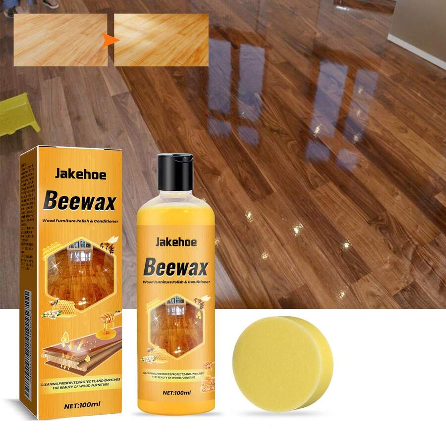 jakehoe Beeswax Wood Furniture Polish, Wood Floor Wood Furniture Cleaner Cleaning Protecting Nourishing Caring, Smooth Out Fine Scratches Polishing Brightening Look Brand New - 液體 - 查看 1