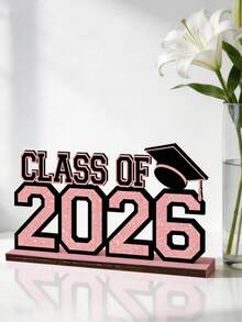 2pcs 2026 Pink Graduation Decor: Glitter Pink, Class Of 2026, Wooden Desktop Centerpiece - Ideal For Graduation Season, Graduation Celebration, And As A Centerpiece Decor For Male And Female Desktop Parties - Multicolor - View 3