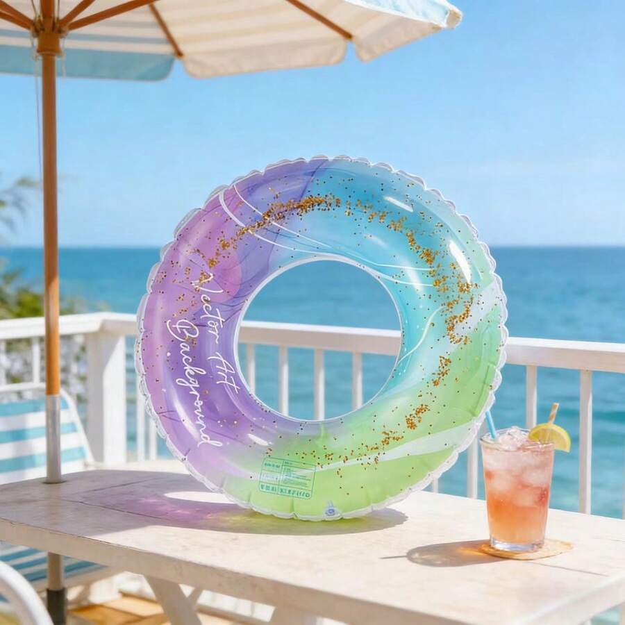 1 Peça Boia Inflável de Natação com Alça Revestida de Lantejoulas Brilhantes 100#, Capacidade de Carga 125kg, Dispositivo de Flutuação de Piscina Espesso, Boia de Vida Adulta para Axilas, Acessório para Fotos em Festa de Praia e Piscina de Verão - cor - Visão 1