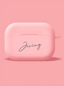 [Custom] Personalized Letter Engraved Name Minimalist Portable Lanyard, Solid Color Pattern Faux Leather Earphone Case, Suitable For AirPods 1/2 3 4 Pro 2 Protective Cover - Multicolor - View 2