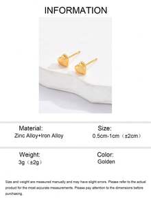 1 Pair Casual Versatile Heart-Shaped Metal Stud Earrings, Fashionable Minimalist Women's Jewelry Suitable For Daily Wear, Outings, Photo Shoots, Can Be Given As Mother's Day Gift - Yellow Gold - View 4