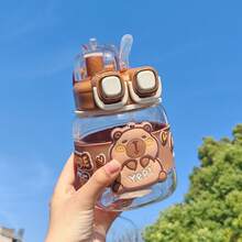Capybara Cute Water Bottle For Kids, 27oz 2-In-1 Dual Lid Leak Proof Water Bottle With Straw & Adjustable Shoulder Strap, Portable Water Jug For School Travel Outdoor Girls Boys - 咖啡棕 - 查看 7