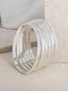 6 件套独特雕花手镯，简约优雅设计，百搭叠戴 - 彩色 - 查看 8