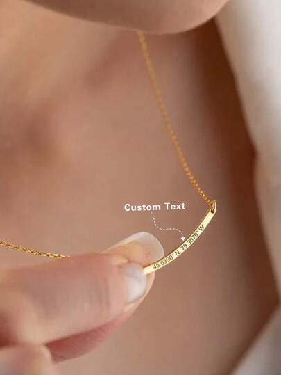 Customized Minimalist Elegant Curved Bar Name Necklace, Anniversary Gift, Streamlined Design With High Visibility, Suitable For Daily Wear, Multicolor, Retro, Minimalist, Unisex, Casual, Cute, Customized, Personalized, Unique, Ideal Gift For Him/Her, Boyfriend/Girlfriend, Dad, Mom, Family, Friends, Anniversary, Birthday, Graduation, Prom, Party, Mother's Day Gift For Her