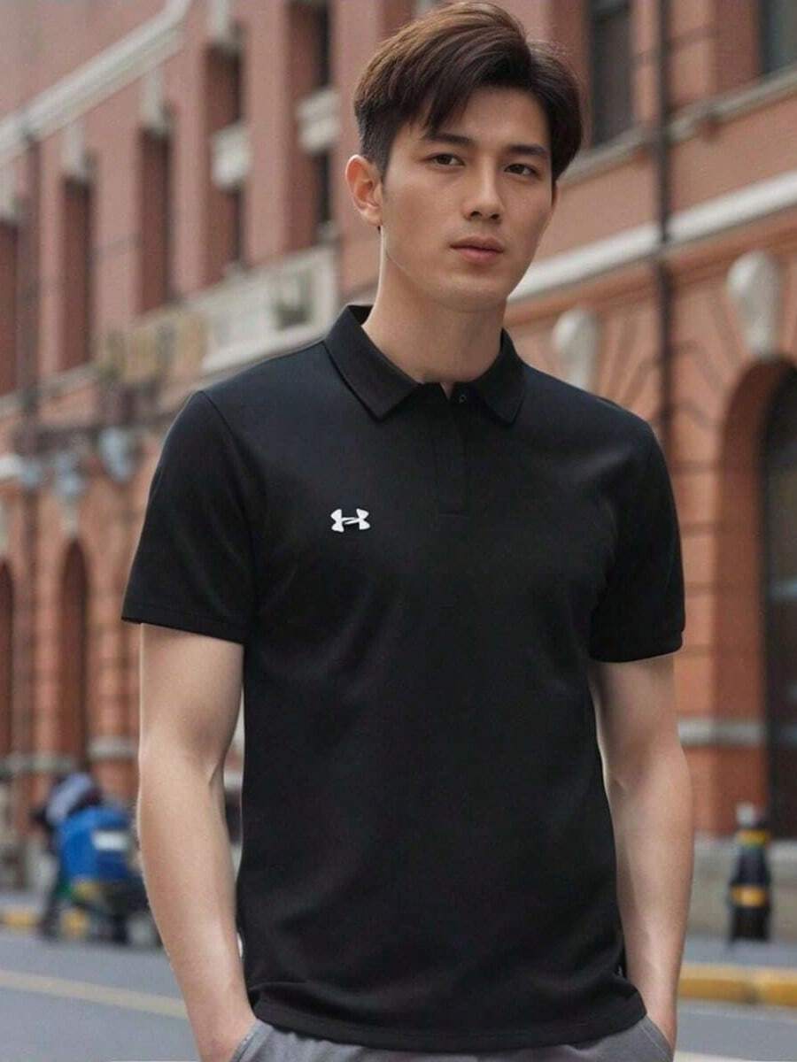 Under Armour 【运动复古】男士经典Polo衫,透气短袖,商务休闲翻领T恤,简约百搭高尔夫上衣,弹力速干时尚款 - 黑色 - 查看 1