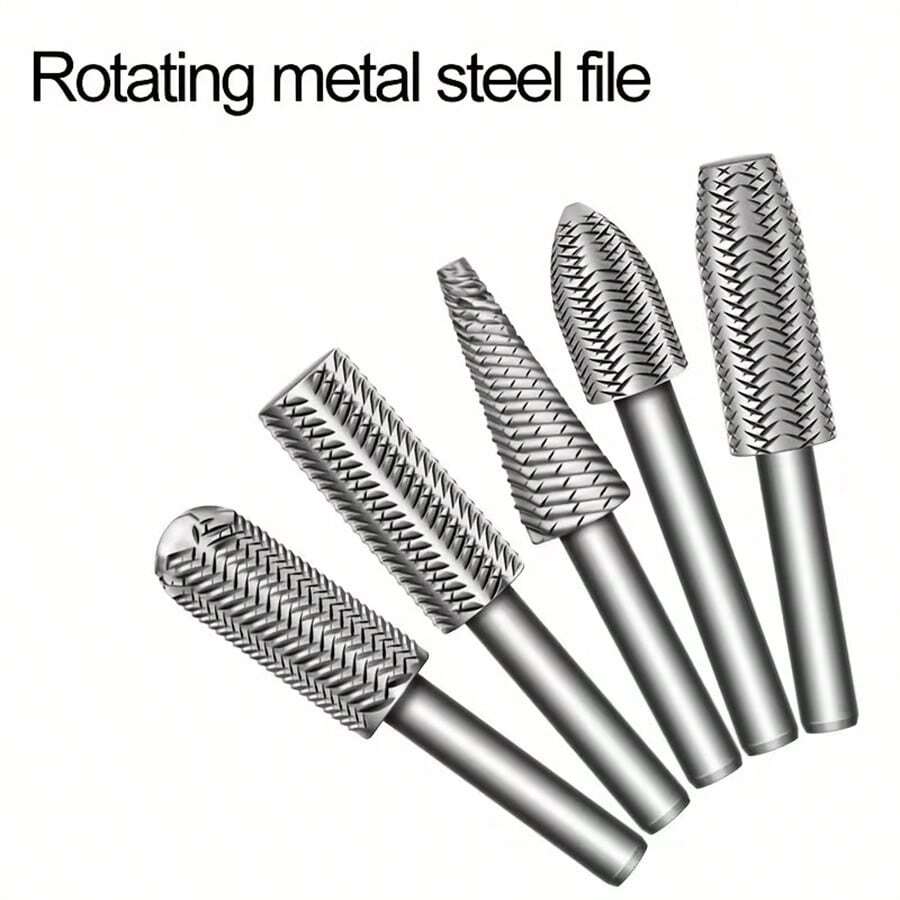 5 piezas Juego de limas rotativas de acero de 6 mm, carpintería DIY Juego de recorte de metal blando, herramienta de rectificado y reparación de metal