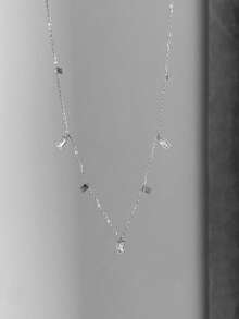 Nooxian 1pc Versatile Stainless Steel Necklace For Women, Luxury Minimalist Collarbone Chain, Sweater Chain With Random Pendant Designs, New Accessory - Silver - View 3