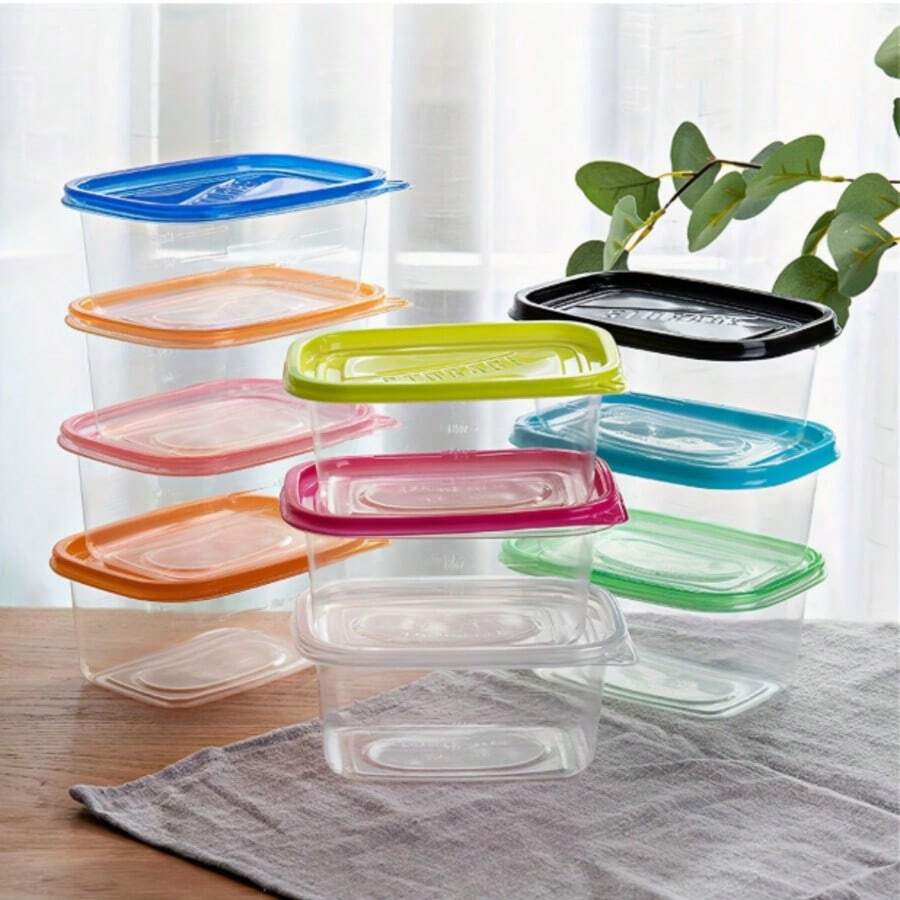 6-Piece Transparent Plastic Food Storage Containers With Blue Stackable Lids, Reusable For Kitchen Rice, Grains, Meat, Fruits, And Vegetables, Dishwasher And Microwave