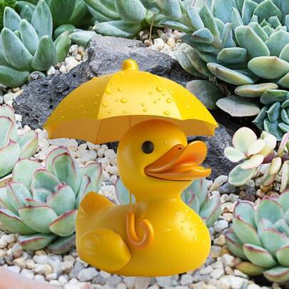 2D Printed Creative Cute Umbrella Duck Plastic Garden Yard Decor Stake