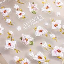 2 piezas Pegatinas de uñas con pétalos de flor 5D - Pegatinas de uñas con pétalos de flor de hibisco rosa y blanco y orquídea prensados - Pegatinas de uñas autoadhesivas DIY - Decoración de uñas linda para primavera/verano - Accesorios de salón de uñas - Suministros de uñas - Multicolor - Ver 11