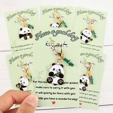 5pcs/10pcs Cute Panda Keychain Made Of Bamboo, Featuring A Classic Chinese Style, Encouragement Blessing Greeting Card, Ideal Gift For Holiday Parties, Suitable For Birthday, Wedding, Graduation, Mother's Day, Father's Day, Teacher Appreciation And More - Multicolor - View 2