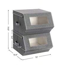 SONGMICS Cajas Plegables Apilables con Tapa Magnética Juego de 2 Bandejas con Ventanas Transparentes para Juguetes Ropa Gris y Beige MRPLB02G - gris - Ver 5