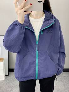 Women's Spring/Autumn Windbreaker, Lightweight Breathable Outdoor Jacket For Running, Cycling, Hiking, Daily Sports & Casual Wear - Blue - View 4