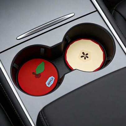 Apple & Tomato Shaped Anti-Slip Car Cup Holder Coaster, Creative Car Interior Water Cup Heat Insulation Mat, Universal Car Model Cup Slot Decor Pad