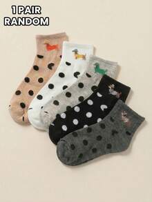 1/5 Pairs Spring/Summer Personalized Thin Women Ankle Socks, Dachshund Pattern Fashion Short Socks - Multicolor - View 10