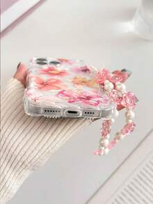 Floral Painted Braided Wave Edge Minimalist Elegant TPU Painted Shockproof Phone Case With Beaded Bracelet Accessory, Compatible With IPhone 17pro/17Air /17/17promax 16/11/16pro/16plus/16promax/16e/15Promax/13/14/12/XS/XR/7G/8PXR /7/8, 15Promax, 13, 14, Soft Case, P12, X, 12/14 Painted TPU Shockproof Soft Case - Multicolor - View 4